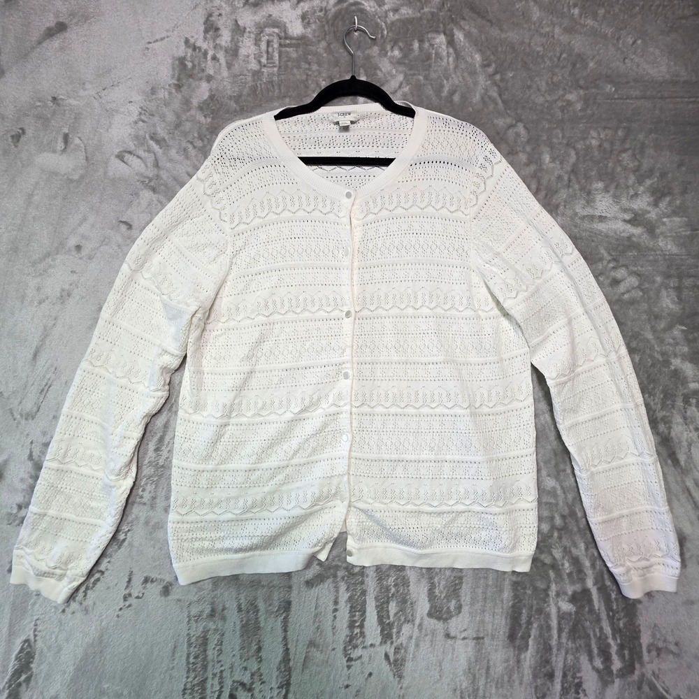 J.Crew Womens XXL White Pointelle Knit Button Front Cotton Cardigan Sweater